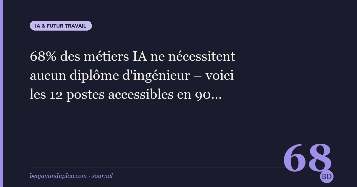 68% des métiers IA ne nécessitent aucun diplôme d'ingénieur — voici les 12 postes accessibles en 90 jours