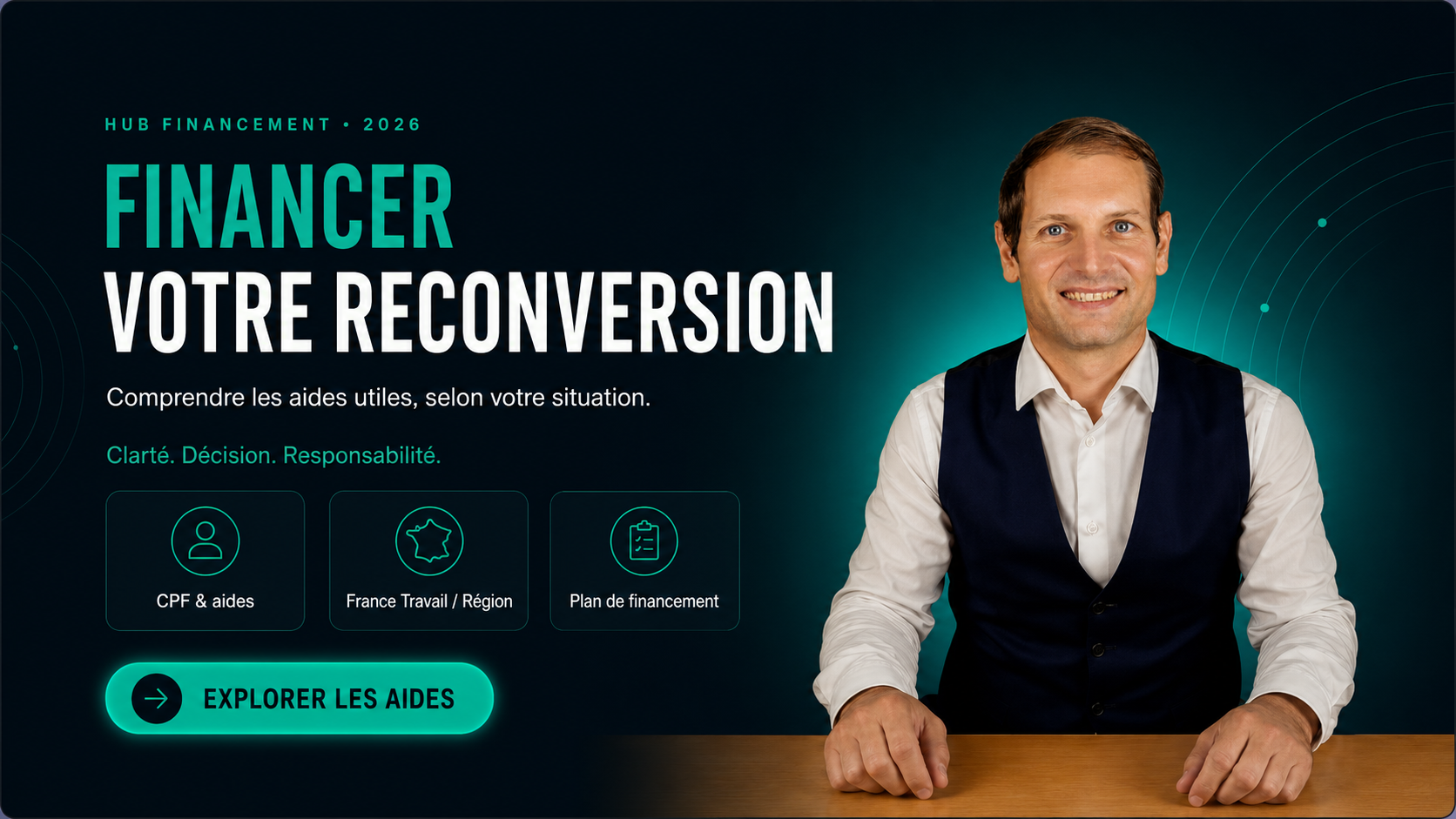 Benjamin Duplaa — comment financer votre reconversion en 2026. CPF, PTP Transitions Pro, France Travail, aides Région. Clarté, décision, responsabilité. 15 ans de terrain.